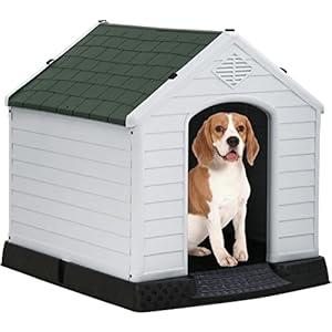 FDW Dog House Indoor Outdoor Durable Ventilate Waterproof Pet Plastic Dog House for Small Medium Large Dogs Insulated Puppy Shelter Kennel Crate with Air Vents and Elevated Floor