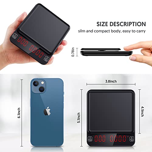 Coffee Scale With Timer Espresso Scales Digital Food Scale Kitchen Scale For Food Ounces And Grams Cooking Baking Weighing For Monitoring Weight Time 0.1G/3Kg Precise Graduation Waterproof Led Display #TOP6