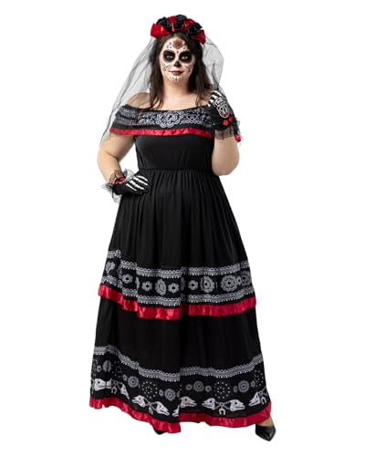 Funidelia Disfraz de Catrina para mujer con diadema con flores y velo, Traje de Día de los Muertos para adultos, Disfraces de Carnaval, Halloween y Fiestas – Talla XXL