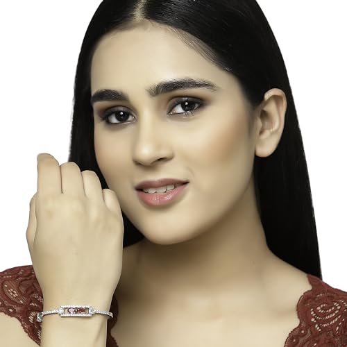 Image of ZENEME Rhodium-Plated Oval Shape American Diamond Studded Handmade Kada Bracelet For Girls and Women