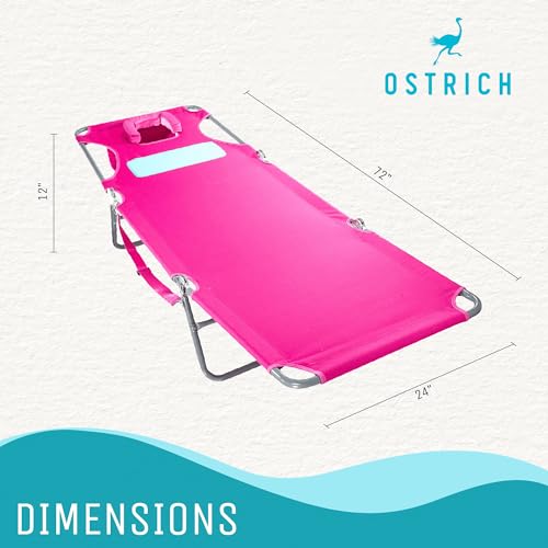 Ostrich Comfort Lounger Face Down Sunbathing Chaise Lounge Beach Chair with 3-Position Folding for Outdoor Camping, Pool, and Beach, Pink (3 Pack)