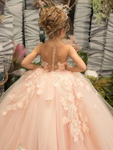 3D Butterfly Flower Girl Dress Appliques Tulle Communion Party Princess Wedding Pageant Ball Gown Dress3