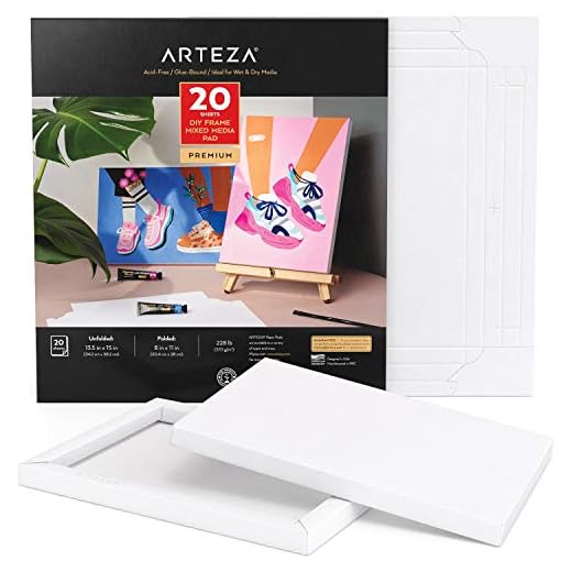 ARTEZA Papel lienzo para pintar multimedia, con marco, 8"x11" (20,4 x 28 cm), 20 hojas, 370 GSM, sin ácidos, bloc encolado, papel de pulpa de madera, lienzos para pintar con diversos medios mixtos