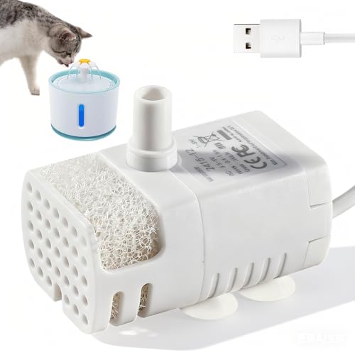 USB Katzenwasserbrunnen Pumpe 5V 200L/H 1W, mit 1,5M Kabel, Ersatzpumpe für Katzenbrunnen, Leise & Energieeffizient, Ersatz der Pumpe für einen Trinkbrunnen Für Katzentränken Im Haushalt
