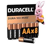 Duracell Pilhas Alcalinas AA Pequena Pack 8 Unidades – Dura até 10x Mais – Ideal para Controles Remotos Brinquedos e Lanternas