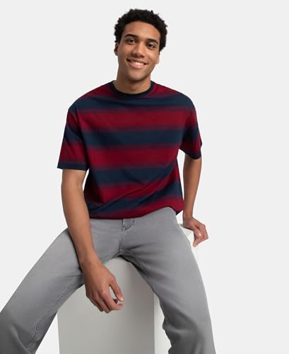 Image of Jockey UM24 Men's Super Combed Cotton Rich Striped Oversized T-Shirt