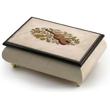 Incredible Ivory Italian Music Box with Violin and Floral Inlay - Many Songs to Choose - Daddys Little Girl