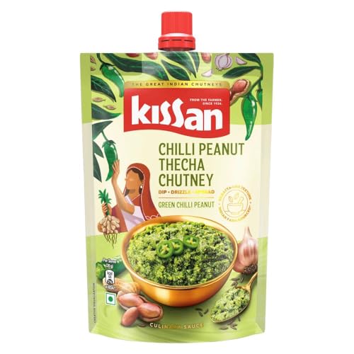 Image of Kissan Chilli Peanut Thecha Chutney, 200g, For Traditional Flavours, With Green Chilli, Garlic & Peanuts, Silbatta Like Texture, Nutty & Spicy, Perfect For Indian Breads & Snacks