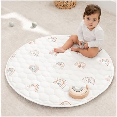 Comfy Cubs Round Kids Play Mat Small 36in Baby Floor Mat - Rainbow