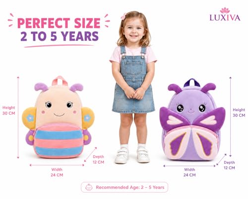 Image of Cartoon Plush Kids School Bag 2-6 Years | Soft Toy Backpack for Boys & Girls | Toddler Nursery Preschool Bag | Lightweight Adjustable Straps