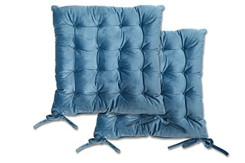 Emma Barclay Velvet Holland Luxury Seat Pad in Blue - 16x16 (40x40cm)