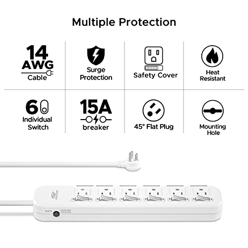 Crst Power Strip Surge Protector With Safety Case 15A Power Strips With Individual Switch, 6-Outlet, 1875W, 6-Feet 14Awg Cord With Hook And Loop Fastener #TOP1