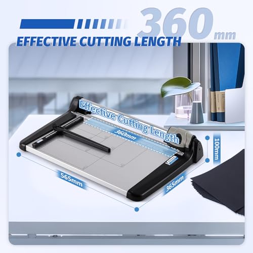 Image of Rotary Paper Trimmer, 15 Sheets Heavy Duty Paper Trimmer, 360mm(14.17 inch) Cutting Length, Commercial Grade Rotary Paper Cutter for Home /Office /School, Black & Silver