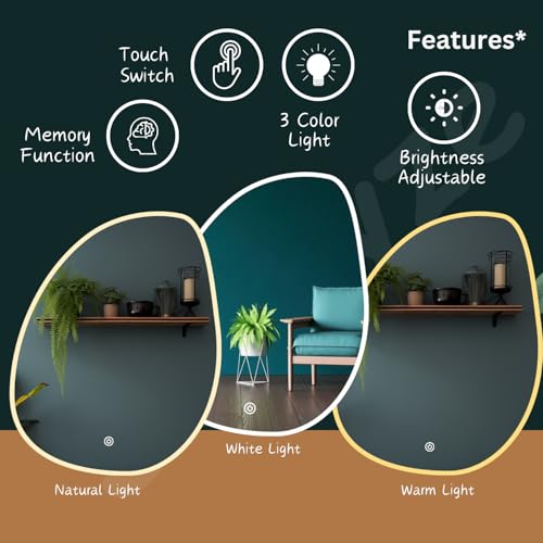 Image of Sunsyze Led Mirror for Bathroom| Mirror with Light Options (Warm,White and Natural) | Wall Mount Backlit Mirror in Unique Shape 24x30 inch