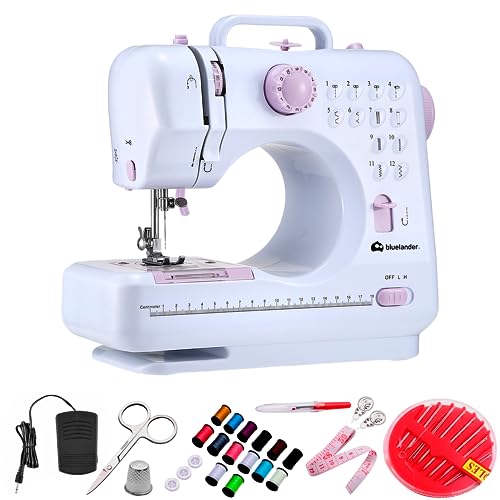 Reviews de Makina de Coser los mejores 10. 48 Bluelander Máquina de Coser Eléctrica Mini, Máquina de Coser Portátil con 12 Puntadas y Luz LED, Ideal para Ropa, Fundas de Almohadas y Sábanas, Maquina de Coser, Sewing...