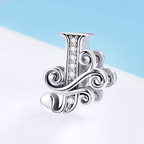 Image of Eternalll Jewellery - Spacer Beads Authentic 925 Sterling Silver Charms Vintage A-Z Letter Alphabet Charms for Bead Bracelets Women Charm Diy Jewelry