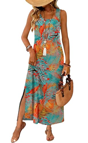 Image of WIHOLL Maxi Dress Summer Dresses 2026 Beach Vacation Clothes Sleeveless Sundresses with Pockets Boho S-3XL