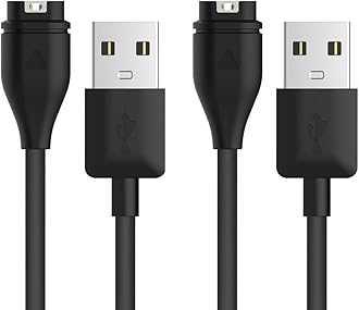 E ECSEM 2-Pack Compatible for Garmin Forerunner 45, 45S, 55, 165, 245, 265, 570, 745, 935, 945, 965, 970 Charger, Replacement Charging Cable Date Sync Cord for Garmin Forerunner Series Smart Watch