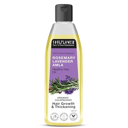 Soulflower Rosemary Lavender Amla Hair Oil for Hair Growth & Hair Fall Control | Anti Dandruff, Dry Scalp, Long & Strong Hair | Natural Essential Oils for Men & Women – 100ml