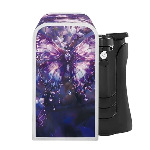 Suhoaziia Purple Butterfly Foldable Electric Can Opener Cover, Dust Covers, Waterproof, Scratch Resistant, Automatic, Polyester, 5.7 x 5.7 x 10 inches