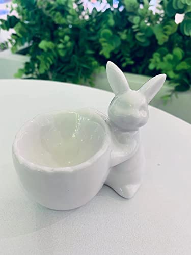 Kiaotime Easter Bunny Porcelain Egg Cup For Soft Hard Boiled Egg, Easter Bunny Rabbit Tealight Candle Holder For Easter Spring Decoration Dinner Dinning Room Table Centerpiece Décor thumb #3