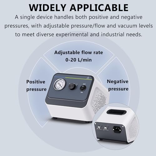 Pompe à vide de laboratoire – Filtration à membrane sans huile, vide max 0,09 MPa, pression positive 40 psi, vitesse de pompage 15 L/min, 20 l/min en option pour une utilisation en laboratoire