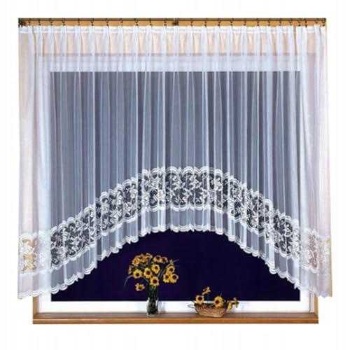 Gardinen Vorhangen Weiß 600x150 cm (BxH) Dominika Stores Gardinen mit Kräuselband Kurz Jacquard Scheibengardine Wohnzimmer Vorhänge Fertiggardine Küchengardinen Bogen Kurzstores