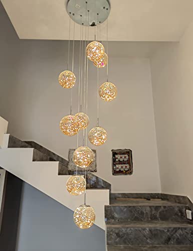 Plafonnier Haut LED pour Grand Escalier Sombre de Villa Moderne