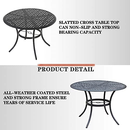 Festival-Depot-Dining-Side-Coffee-Outdoor-Patio-Bistro-Metal-Sturdy-Steel-Legs-Wrought-Iron-Round-Table-with-204Umbrella-Hole-Grid-Slatted-Steel-Desktop-Design-421287HBlack Festival Depot Dining Side Coffee Outdoor Patio Bistro Metal Sturdy Steel Legs Wrought Iron Round Table with 204Umbrella Hole Grid Slatted Steel Desktop Design 421287HBlack