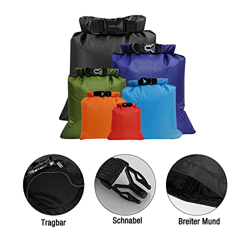 Foto von Gobesty 6 Stück Outdoor wasserdichte Tasche, Ultraleichte Drybag, Wasserdichter Beutel, Wasserdichter Packsack, Trockensack, Trockentasche für Camping Wandern Reisen 1,5 L + 2,5 L + 3 L+3,5L+5L + 8L