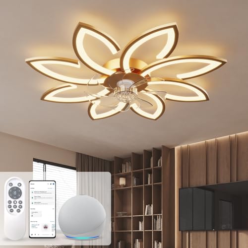 ycwdcz Ventilatore da Soffitto con Luce LED e Alexa Integrata, Ø90cm Design Floreale Moderno, Motore DC Silenzioso, Plafoniera Ventilatore Reversibile Dimmerabile per Camera da Letto e Soggiorno