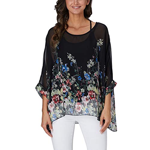 Image of Ckikiou Plus Size Batwing Flowy Semi Sheer Chiffon Blouse Tunic for Women Summer Floral Print Boho Beach Cover ups