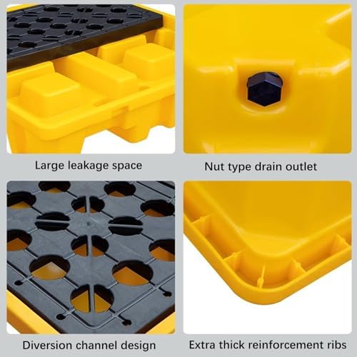 Heavy-Duty Spill Containment Platform - Leakproof Polyethylene Pallets with Flat Top Grating for Warehouses & Factories, Ideal for Oil Drums & Chemical Storage