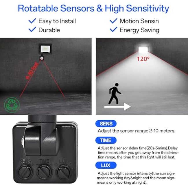 20W Flood Light Motion Sensor Light 6000K Outdoor Floodlight 2 Pack
