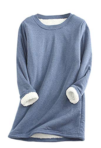 Flygo Womens Girls Warm Sherpa Lined Fleece Crewneck Sport Sweatshirt Pullover Loungewear (Blue, L) Flygo Womens Girls Warm Sherpa Lined Fleece Crewneck Sport Sweatshirt Pullover Loungewear (Blue, L)