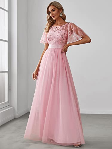 Image of Ever-Pretty Sequin Formal Prom Dresses for Women Ruffle Sleeves Empire Waist A-Line Long Mother of Bride Dress 00904