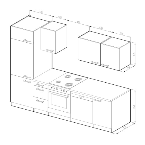 Vicco Küchenzeile Optima, Anthrazit Hochglanz/Weiß, 270 cm ohne Arbeitsplatte