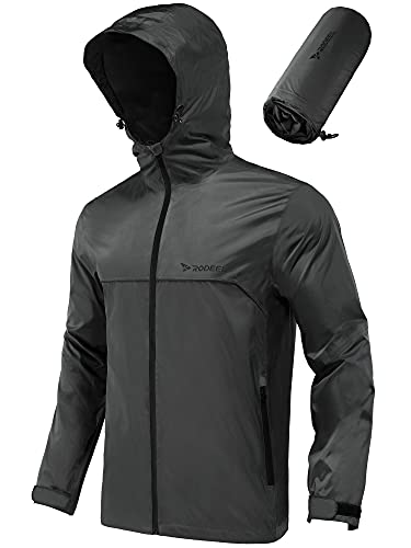Rodeel Men's Waterproof Rain Lightweight Reusable Hiking Hooded Coat Jacket for Outdoor Activities