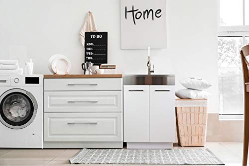 Image of Transolid 18-Gauge Stainless Steel Laundry Sink with Pre-Assembled Shaker Apron-Front Cabinet, High-Arc Faucet, Magnetic Kit, and Drain Kit, 24 x 20 x 34.6 in in White, TCAM-2420-WS