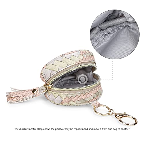 Image of Pacifier Case Bag - Leather Pacifier Holder with Clip for Diaper Bag Stroller Purse Charm, Holds 2 Pacifiers Outdoor Travel (Weave)
