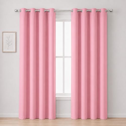 Image of LEMOMO Blackout Curtains 66 x 95 inch /Pink Curtains Set of 2 Panels /Thermal Insulated Room Darkening Bedroom Curtains
