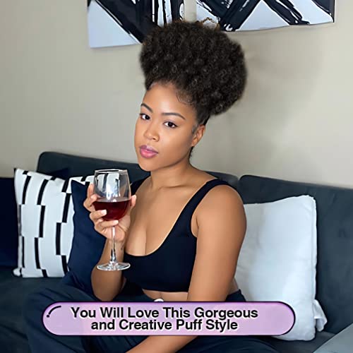 Afro Puff Drawstring Ponytail For Black Women, Short Kinky Curly Afro Ponytail Synthetic Hair Puffs, Premium Brown Afro Bun Drawstring Ponytail For Women Girls (2 Black Brown) #TOP2