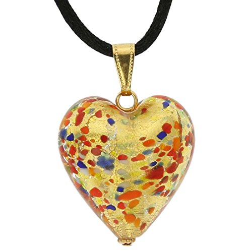 GlassOfVenice Murano Glass Heart Pendant - Multicolor Confetti