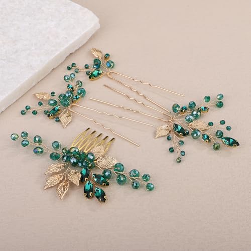 Peine de novia con cristales verde para bodas miniatura 3