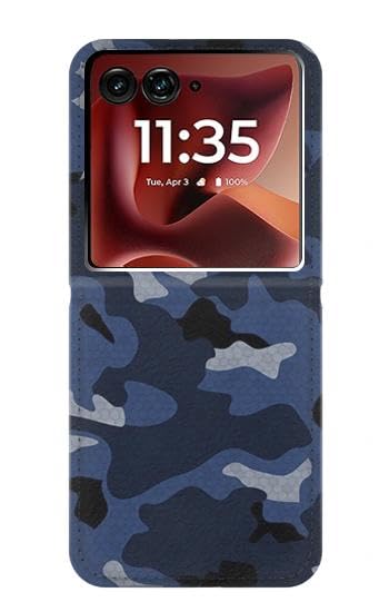 Étui Motorola Razr 70 Ultra housse en cuir camouflage bleu pour protection intégrale