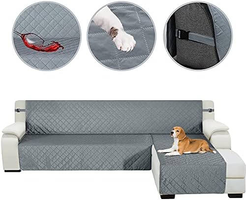 HDCAXKJ Sectional Couch Covers for Dogs 3-Pieces Water Resistant L Shape Sofa Cover Set Pet Friendly Sectional Slipcovers Living Room Non Slip L-Shaped Furniture Protector Washable (Gray, Large)