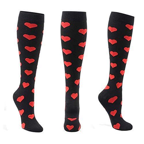 WYJHNL Mignonnes Chaussette Compression Femmes Chaussettes Hautes, Chaussettes de Compression de 15-20 mmHg pour la Course, L'athlétisme, L'avion, Les Voyages et Les Sports (3 Paires),D,L/XL Cover