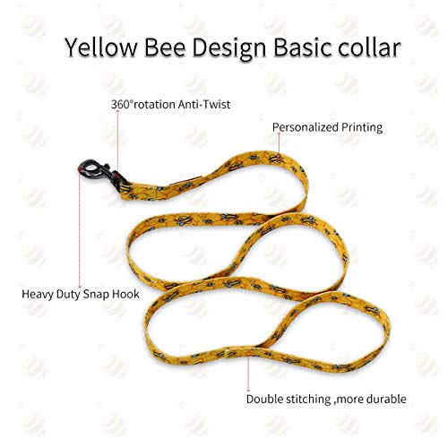 Dog Collar Harness Leash Set and Basic Collar, Adjustable Vest Harness Back Clip Heavy Duty 5FT Anti-Twist Leash for Extra Small Medium Large Breed Training Easy Walk Running Hiking (Yellow Bee, XS)