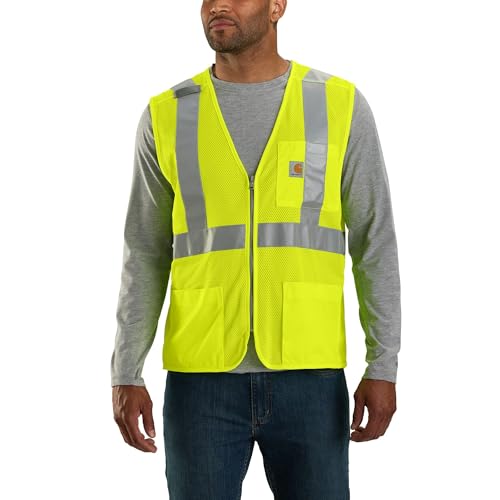Carhartt Men's High-Visibility Mesh Multi-Pocket Class 2 Vest, Brite Lime, X-Small/Small