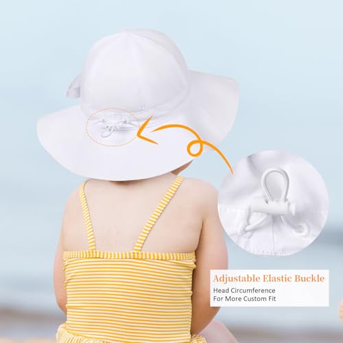 Baby Girl Sun Hat Summer Foldable Beach Hats with UPF50+ Sun Protection Wide Brim Toddler Bucket Hat Cap 2-4Years White - Thumbnail 5